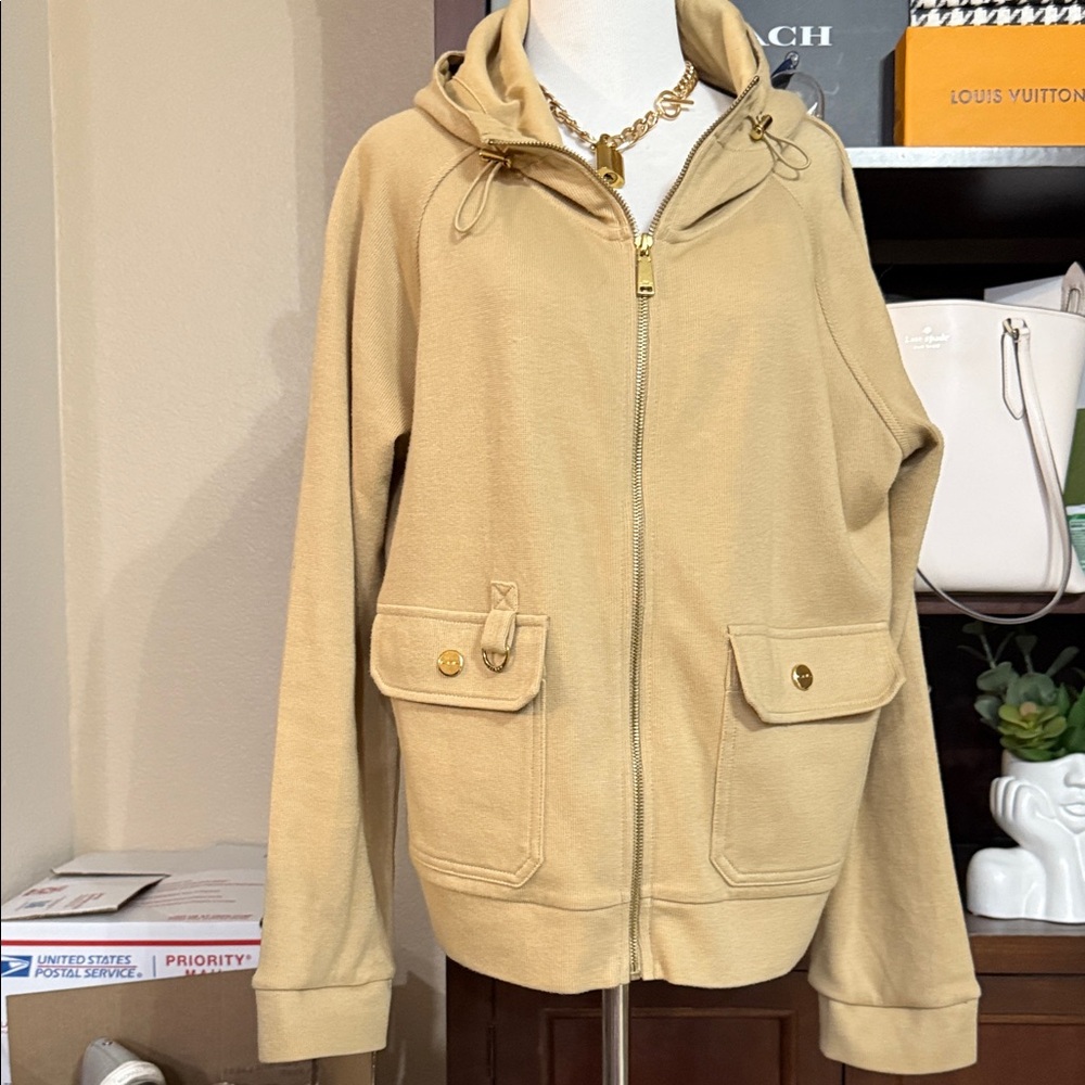 LRL Ralph Lauren Beige Zip-Up Hoodie with Gold Details Size XL EUC